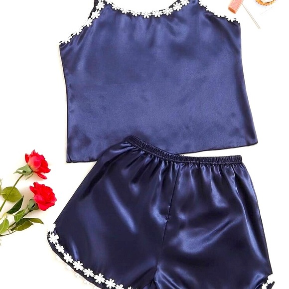 Other - NAVY SATIN SHORTS PJ SET -New